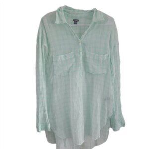 Aerie Mint Blue and White Plaid Button Up Top